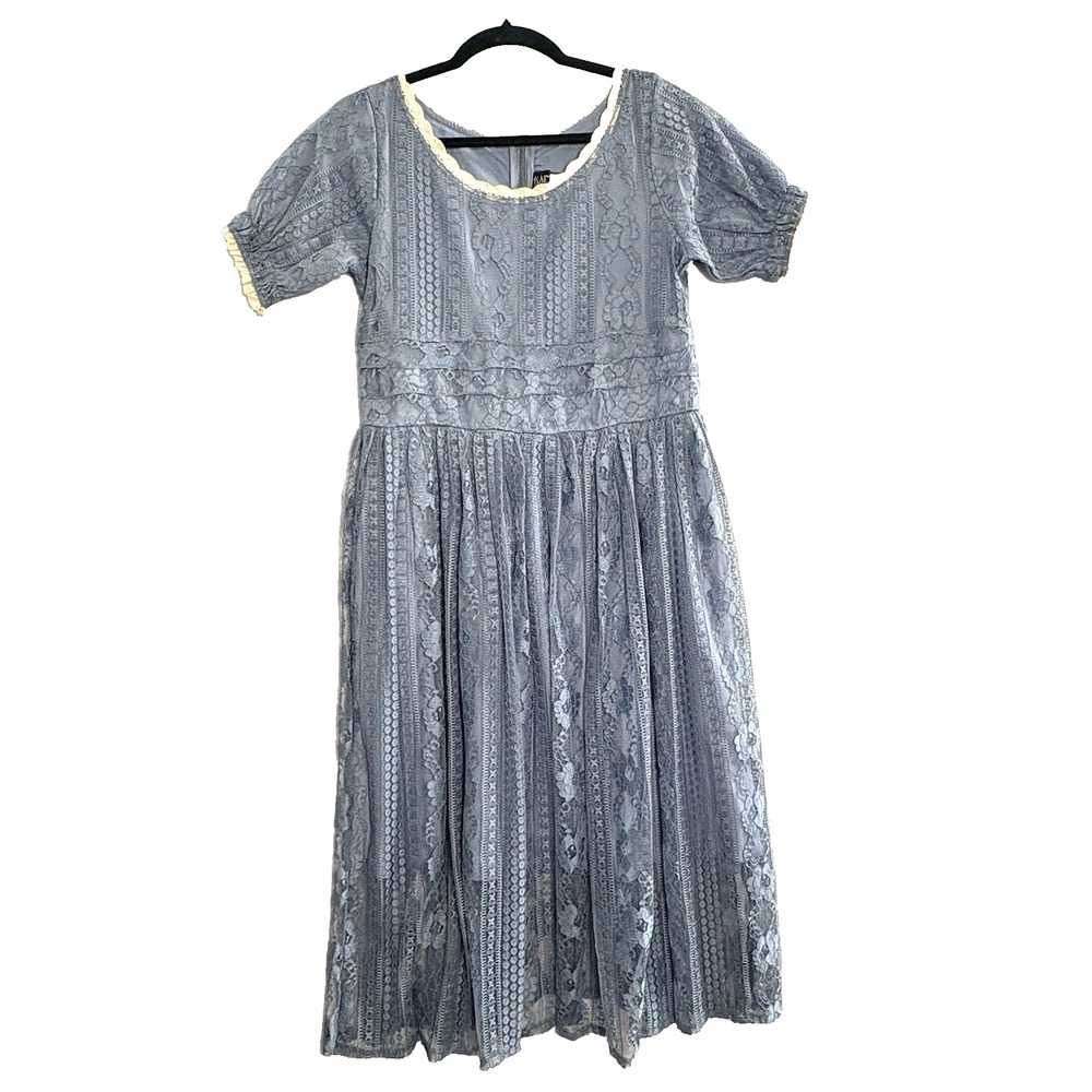 KAIMILAN Women Embroidered Lace Short Sleeve Midi Dress Sz 6 Blue Prairie 3-47